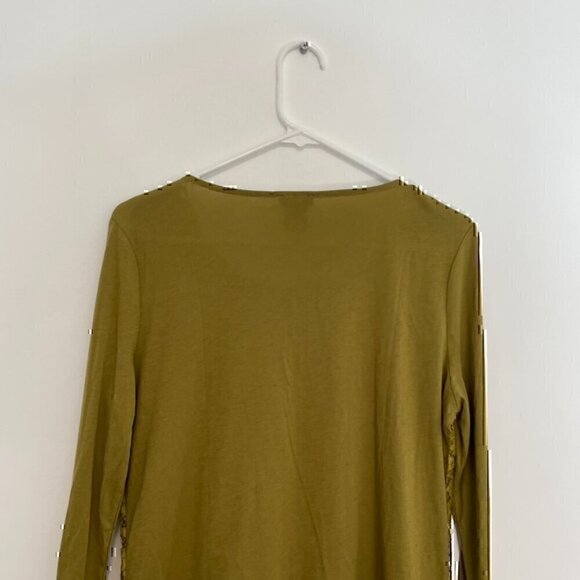 ANN TAYLOR Factory Split Pea Green Floral Lace Overlay Front Long Sleeve Tee Top - Picture 9 of 10